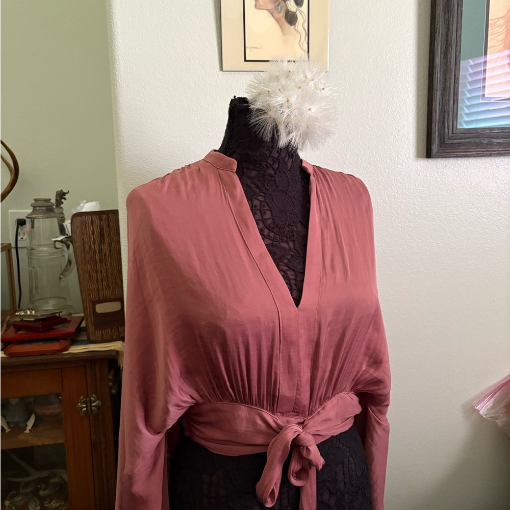 Anthropologie Rose Blouse with Tie Waist
